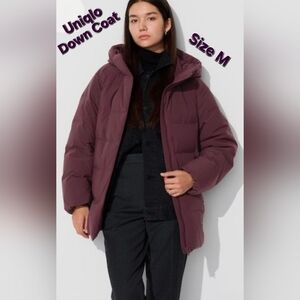 Uniqlo Down Short Coat, Size M, Wine Color, EUC